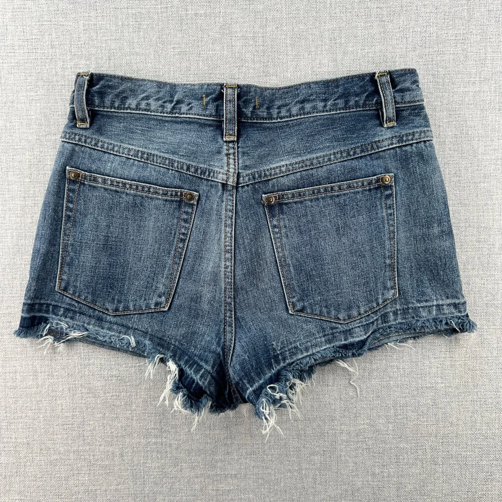 We The Free People Distressed Denim Cut Off Shorts Women Size 27 Button Fly Boho